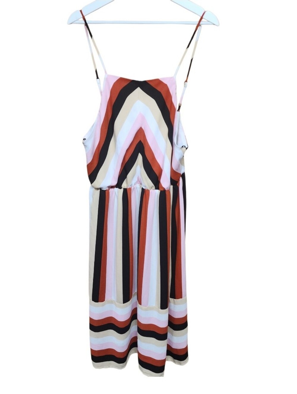 Forever 21 Open Back Striped Spaghetti-Strap Maxi Dress Sz 2X Colorblock Coastal